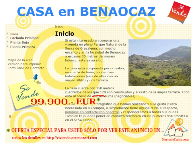 OFERTA ESPECIAL para usted, sólo por ser lector de SierradeCadiz.com