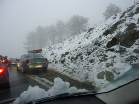 Nevada en el tramo entre Grazalema y el puerto del Boyar el 28 de febrero de 2013.