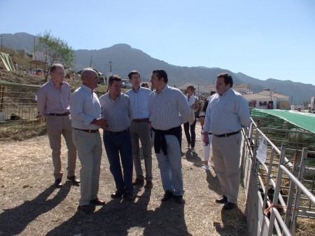 Antonio Sanz y otros dirigentes del PP, en la Feria Ganadera de Benaocaz.