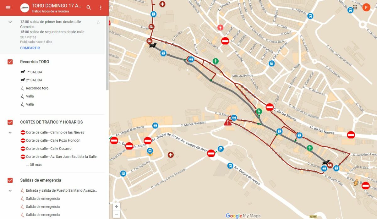 Recorrido del toro del aleluya (web municipal de Arcos de la Fra.).