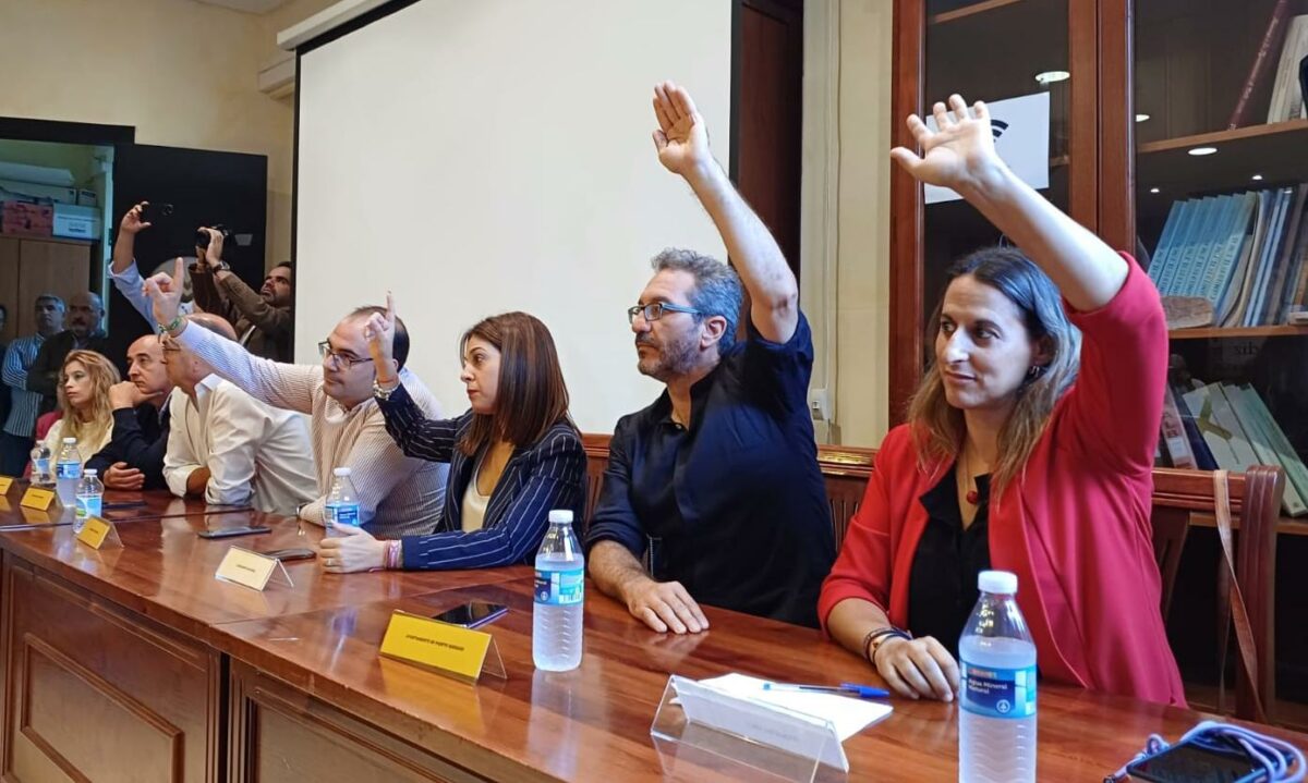 Ana Medina en primer plano, junto al resto de vocales de IU.